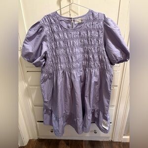 NWT ASOS Design Curve US 20 Purple Smocked Puff Sleeve Cotton Mini Dress